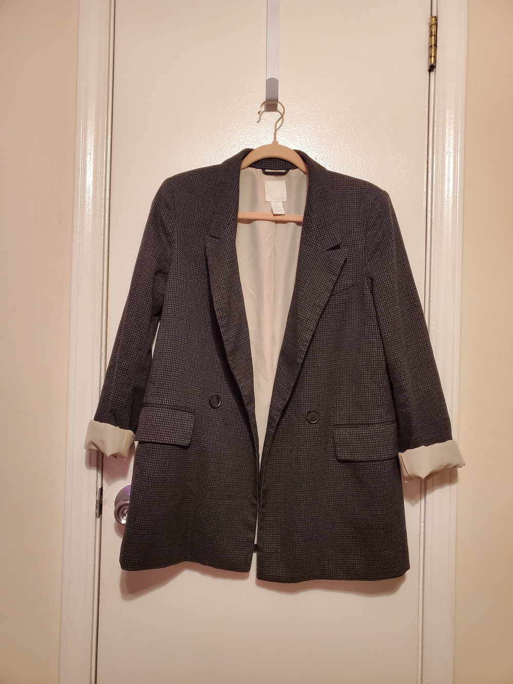 H&M Charcoal Checked Small Houndstooth Printed Women's Blazer